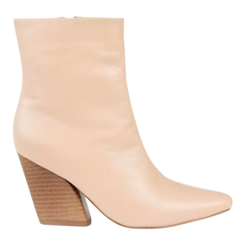 Journee Women's Hydra Leather Angular High Heel Booties Light Tan Size 8